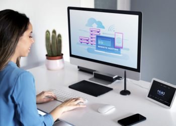 website-hosting-concept-with-woman-working-computer